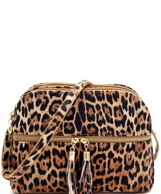 Leopard Zip Tassel Multi Compartment LE050 TAN